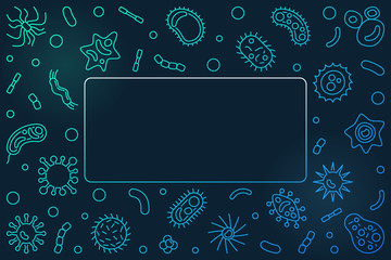 Pathogen blue horizontal frame with place for your text. Vector concept illustration or background in thin line style on blue background 