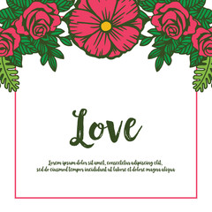 Vector illustration flower red greeting card with lettering love hand drawn