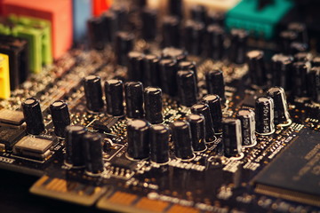 Dusty old sound card close-up. Shot low key, macro and selective focus. (retro lens)