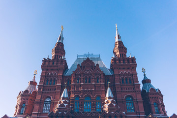 Historical Museum on Manezh Square in Moscow, Russia, near the Kremlin and Red Square. Monument to Marshal Zhukov