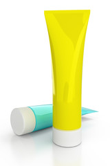 Cream tubes on white background, isolated. 3D rendering
