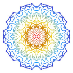 Ornamental Circle Pattern. Hand Draw Mandala. Vintage Decorative Elements. Vector illustration. Red, yellow, blue gradient. For Book, Greeting Card, Invitation, Tattoo. Anti-Stress Therapy Pattern.