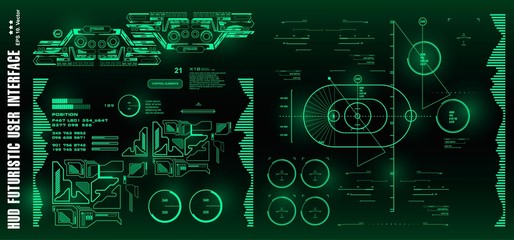 HUD futuristic green user interface, target. Dashboard display virtual reality technology screen
