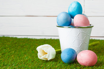 Easter Eggs with flower on Green Grass