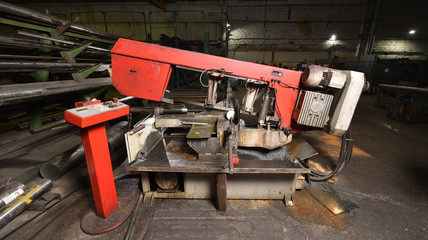 Large electric saw for cutting metal. Metal saw in the factory