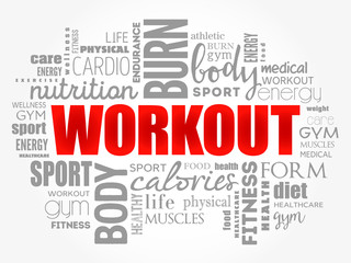 WORKOUT word cloud collage, fitness, health concept background