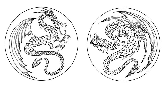 Coloring pages. Coloring book for adults with a fabulous dragon. Anti-stress freehand sketch with doodle elements.