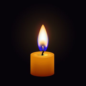 Candle flame close up isolated on a dark background. Realistic vector