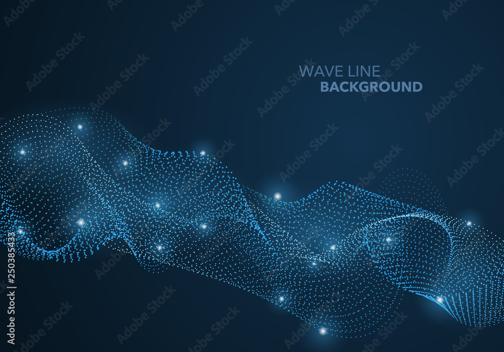 Wall mural futuristic abstract wave dot gradient line and illuminated light ball template background