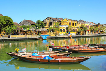 Thu Bon River in Hoi An Ancient Town , Vietnam.