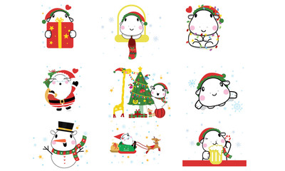 Christmas cute cartoon vector set