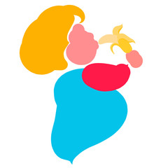 pregnant or fat woman eats banana, silhouette