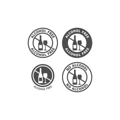 No alcohol ingredient product label sticker. Black isolated alcohol free vector circle stamp.