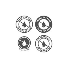 Trans fat free black vector circle sticker set. No trans fats ingredient label sign.  Circle stamp with text for packaging.
