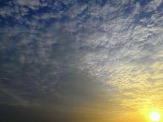 Sky, blue sky background with clouds and sunset.