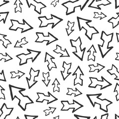 Seamless pattern with black hand drawn arrows