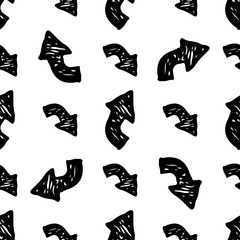 Seamless pattern with black hand drawn arrows