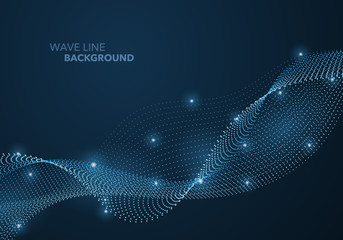 Futuristic abstract wave dot gradient line and illuminated light ball template background