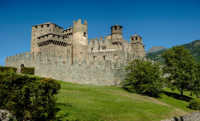 panoramic view of medieval castle in Val d'Aosta