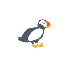 Icelandic puffin bird isolated on white background, vector cartoon decoration illustration, Atlantic Arctic wild animal, species of seabird, flat style character design for emblem, logo, children card