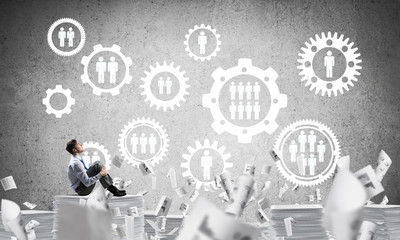 Businessman dreaming about future business.