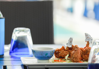 Chicken wings, fried chicken legs,delicious thai food