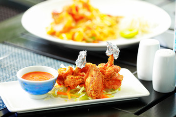 Chicken wings, fried chicken legs,delicious thai food