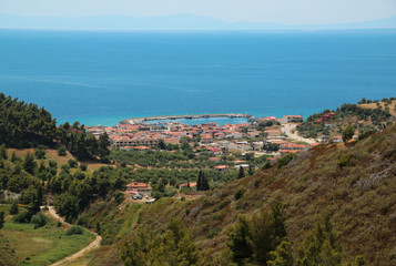 Fototapeta na wymiar Top view of the Nea Skioni village in Greece