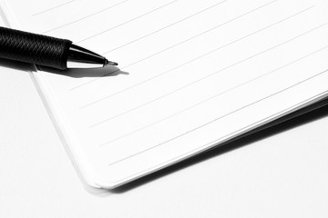 closeup pen on a diary - monochrome