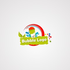 bubble drink logo vector with fresh leaf and water splash, icon, element, and template for company