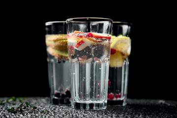 Variety of  Detox infused water. Diet. Healthy drink.