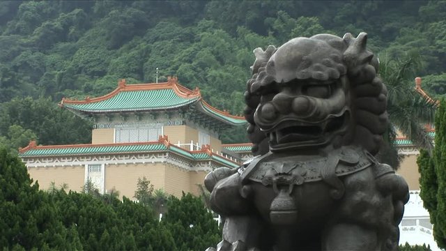 View of a lion statue in National Palace Museum Taipei Taiwan