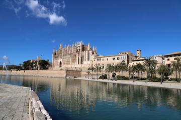La Seu Cathedral Palma de Mallorca in Spain on a sunny day with blue sky 