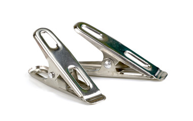 Peg steel, metal clothespin isolated on white background