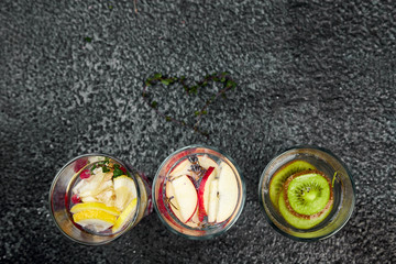 Variety of  Detox infused water. Diet. Healthy drink.