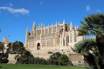 La Seu Cathedral Palma de Mallorca in Spain on a sunny day with blue sky 