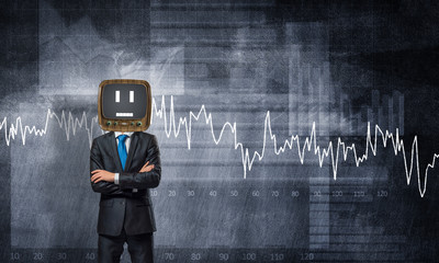 Businessman with old TV instead of head.