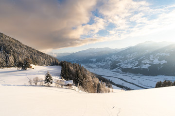 Winter Sunset in the Zillertal valley