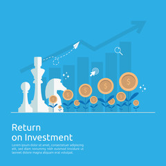 Return on investment ROI concept. business growth arrows to success increase profit. Finance stretching rising up. market strategic management, financial planning flat style vector illustration.