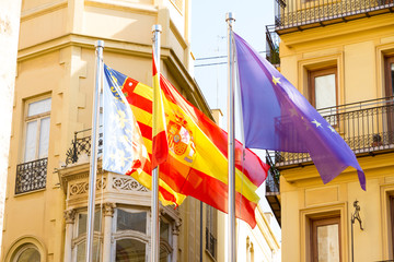 Valencia, Spain. Flags near the seat of the Valencian government
