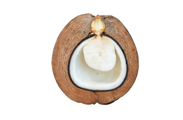 Coconut with half isolated on white background with clipping path
