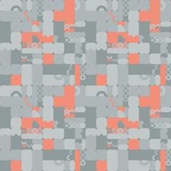 Geometric vector seamless pattern in retro style . Modern background with circles, semicircles, squares, lines and other simple shapes.