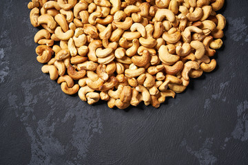cashew nuts on black table ,Top view
