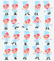 Obraz premium Cartoon character chef. Set with different postures, attitudes and poses, doing different activities in isolated vector illustrations.