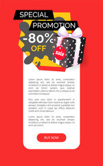 Special promotion of shop, 80 percent sale vector web site template. Price reduction, store proposal, trading business and sales. Sellout of presents