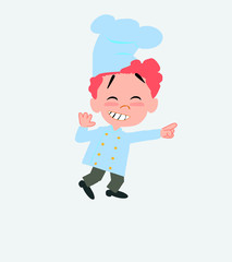 Chef pointing to something funny on his left.