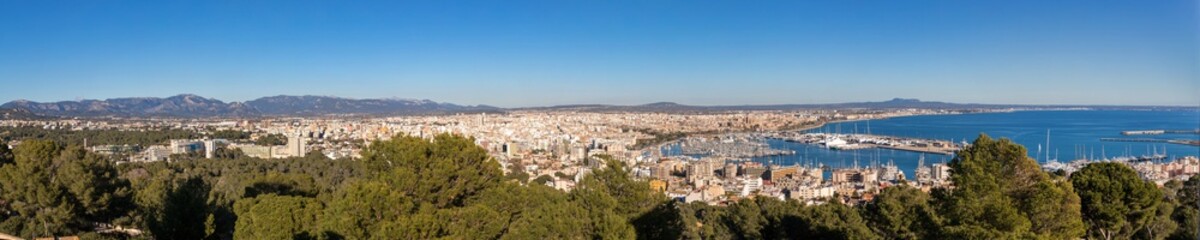 Fototapeta na wymiar Palma de Mallorca city with harbor panorama - Mallorca, Balearic Islands, Spain, Europe