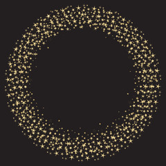 Round frame of gold stars on a black background
