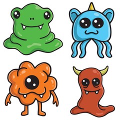 Cute Monster Character Design Colorful Cartoon Vector Set Template