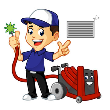 Hvac Cleaner Or Technician Cleaning Air Duct